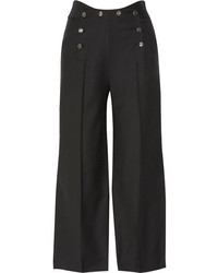 Temperley London Opus Cropped Button Detailed Twill Wide Leg Pants Black