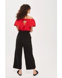 Topshop Ruffle Waist Cropped Plisse Trousers