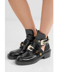Balenciaga Cutout Glossed Leather Ankle Boots Black
