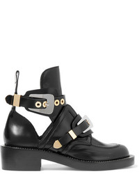 Balenciaga Cutout Glossed Leather Ankle Boots Black