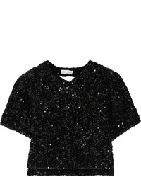 Sonia Rykiel Cutout Sequined Knitted Top Black