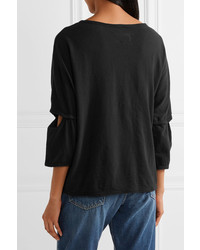 Current/Elliott The Easy Cutout French Cotton Terry Top Black