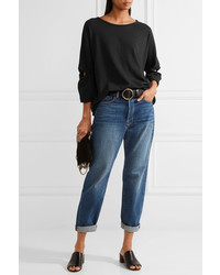 Current/Elliott The Easy Cutout French Cotton Terry Top Black