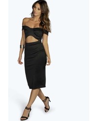 Boohoo Corinna Off The Shoulder Cut Out Detail Midi Bodycon Dress