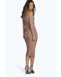 Boohoo Mary Slinky Off Shoulder Cut Out Bodycon Dress