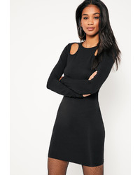 Missguided Black Circle Shoulder Cut Out Bodycon Dress