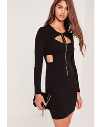 Missguided Zip Front Cut Out Bodycon Dress Black
