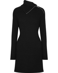 Proenza Schouler Cutout Ribbed Wool Blend Dress Black
