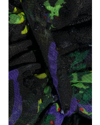 Anna Sui Bird Garland Cutout Lace Paneled Fil Coup Chiffon Mini Dress Black