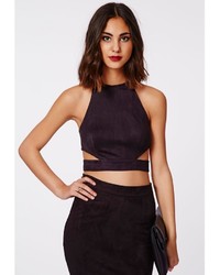 Missguided Magdelan Faux Suede Cut Out Top Black