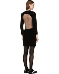 Saint Laurent Black Velour Beaded Mesh Cutout Dress