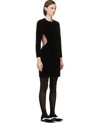 Saint Laurent Black Velour Beaded Mesh Cutout Dress