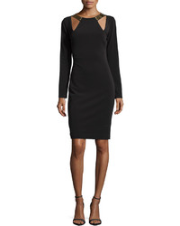 Halston Heritage Long Sleeve Fitted Dress With Cutouts