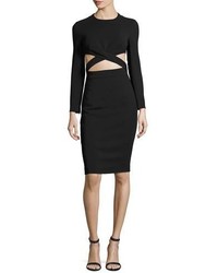 Michael Kors Michl Kors Collection Cutout Midriff Long Sleeve Cocktail Dress Black