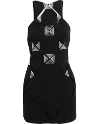 Thierry Mugler Mugler Embellished Cutout Stretch Crepe Mini Dress Black