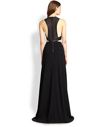 Alice + Olivia Adel Leather Trim Cutout Gown