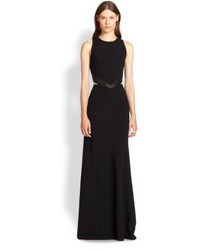 Alice + Olivia Adel Leather Trim Cutout Gown