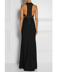 Alice + Olivia Adel Leather Trimmed Cutout Crepe Gown