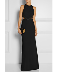 Alice + Olivia Adel Leather Trimmed Cutout Crepe Gown