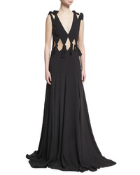 Rosetta Getty Knotted Cutout V Neck Gown Black