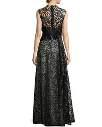 Talbot Runhof Noldin Sequined Cutout Mixed Media Gown Black