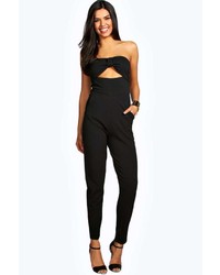 Boohoo Tina Bow Front Cut Out Stretch Crepe Jumpsuit