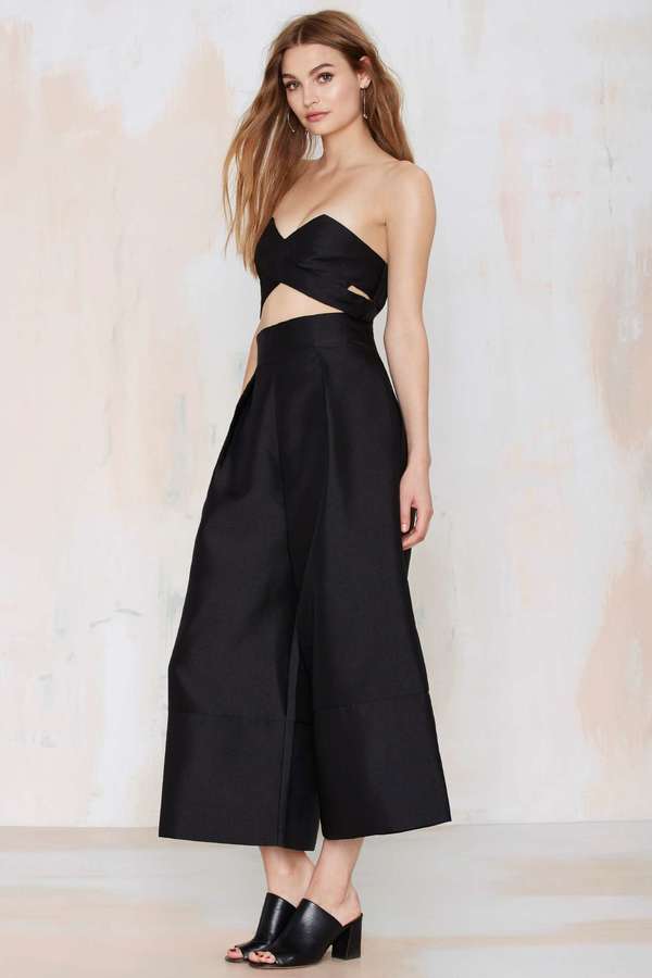 solace london wrap over top wide leg culotte jumpsuit