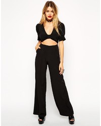 Asos Petite Wide Leg Jumpsuit With Twist Cut Out In Crepe