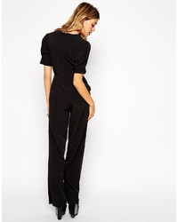 Asos Petite Wide Leg Jumpsuit With Twist Cut Out In Crepe
