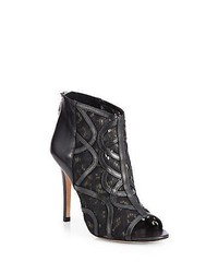 Rebecca Minkoff Moss Leather Lace Open Toe Ankle Boots Black
