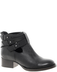 Asos After All Leather Cut Out Ankle Boots Black
