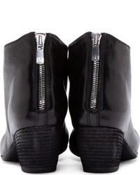 Officine Creative Black Leather Peep Toe Ankle Boots