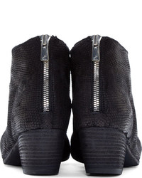Officine Creative Black Scaled Leather Peep Toe Boots