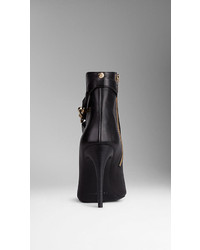Burberry Buckle Detail Leather Peep Toe Ankle Boots
