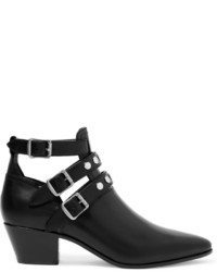 Saint Laurent Cutout Glossed Leather Ankle Boots Black