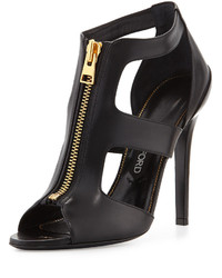 Tom Ford Cutout Leather Zip Front Bootie Black