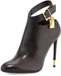 Tom Ford Leather Ankle Strap Bootie Black