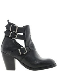 Bronx Leather Cut Out Ankle Boots Black