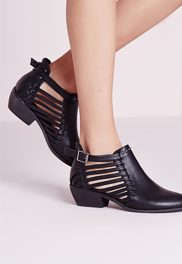 Missguided Strappy Cut Out Ankle Boot Black, $50 | Missguided | Lookastic