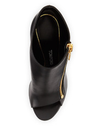 Tom Ford Open Toe Zip Front Leather Bootie Black