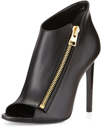 Tom Ford Open Toe Zip Front Leather Bootie Black