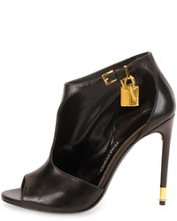 Tom Ford Padlock Leather Ankle Wrap Bootie Black
