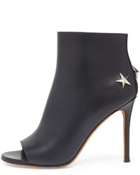 Givenchy Peep Toe Leather Star Bootie Black