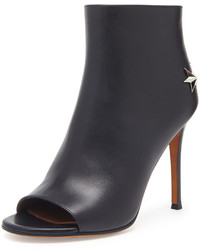 Givenchy Peep Toe Leather Star Bootie Black