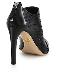 Prada Perforated Leather Open Toe Booties