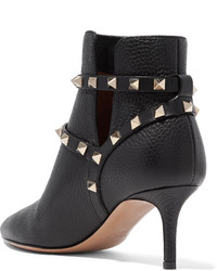 Valentino Rockstud Cutout Textured Leather Ankle Boots