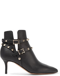 Valentino Rockstud Cutout Textured Leather Ankle Boots