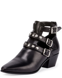 Saint Laurent Three Strap Leather Ankle Boot Black