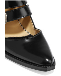 Toga Pulla Toga Pulla Buckled Cutout Glossed Leather Ankle Boots Black