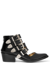Toga Pulla Toga Pulla Buckled Cutout Glossed Leather Ankle Boots Black